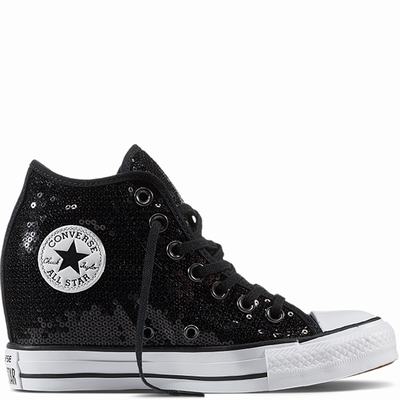 Converse Chuck Taylor All Star Lux Sequin Mid Tops Womens - Black/White/Black Shoes (655TGLNP)